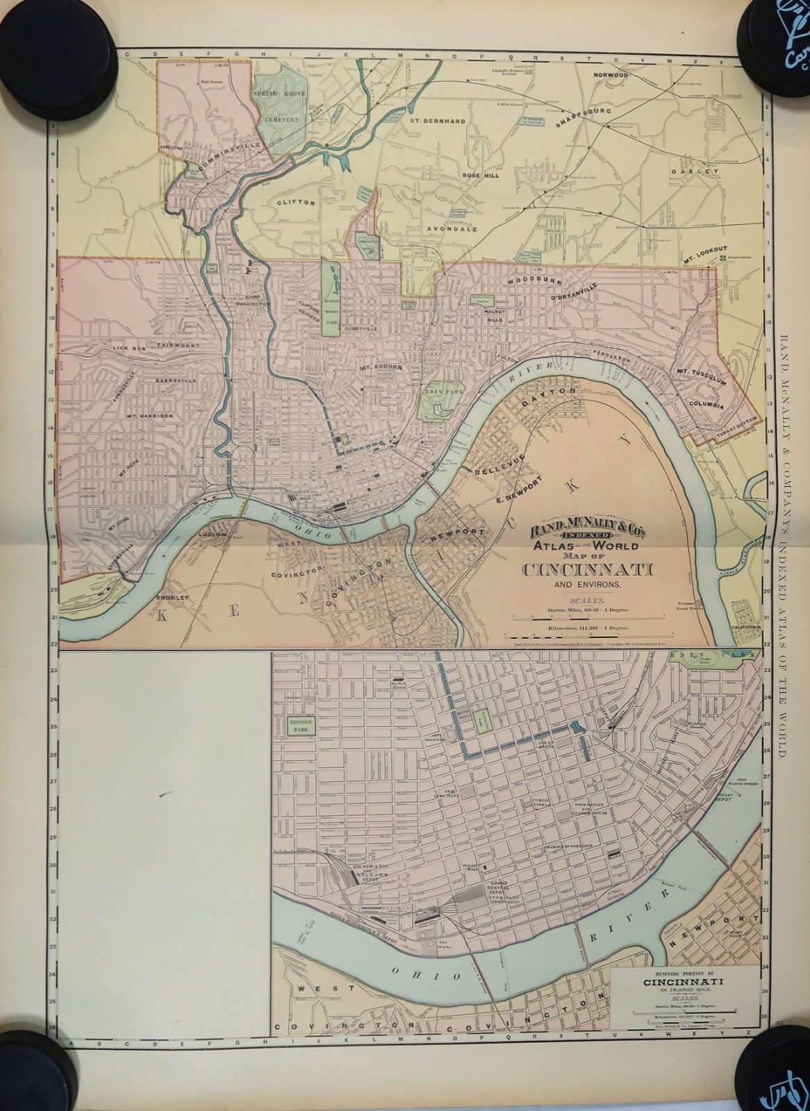 Cincinnati Map 1891 Rand McNally Cleveland Toledo Ohio Street Map 29\