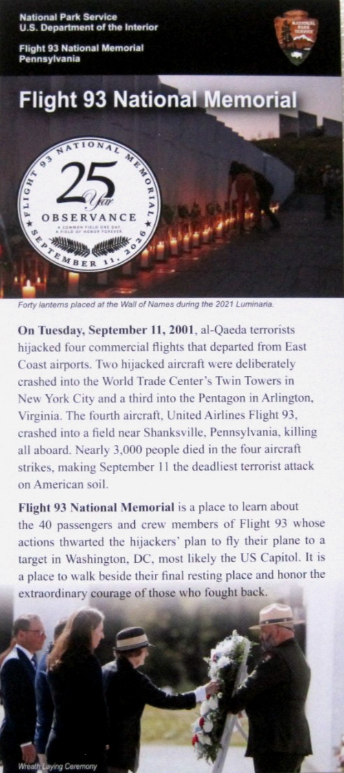 Flight 93 National Memorial National Park Service 25th Year Unigrid Rack Card