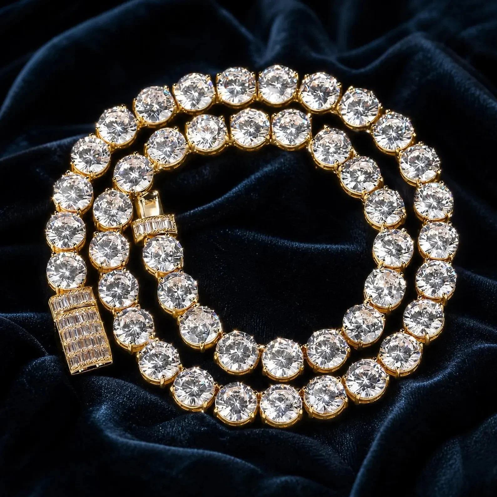 Large Round Cut Diamond Tennis Choker Necklace In 18k Yellow Gold Plated 20\'\'