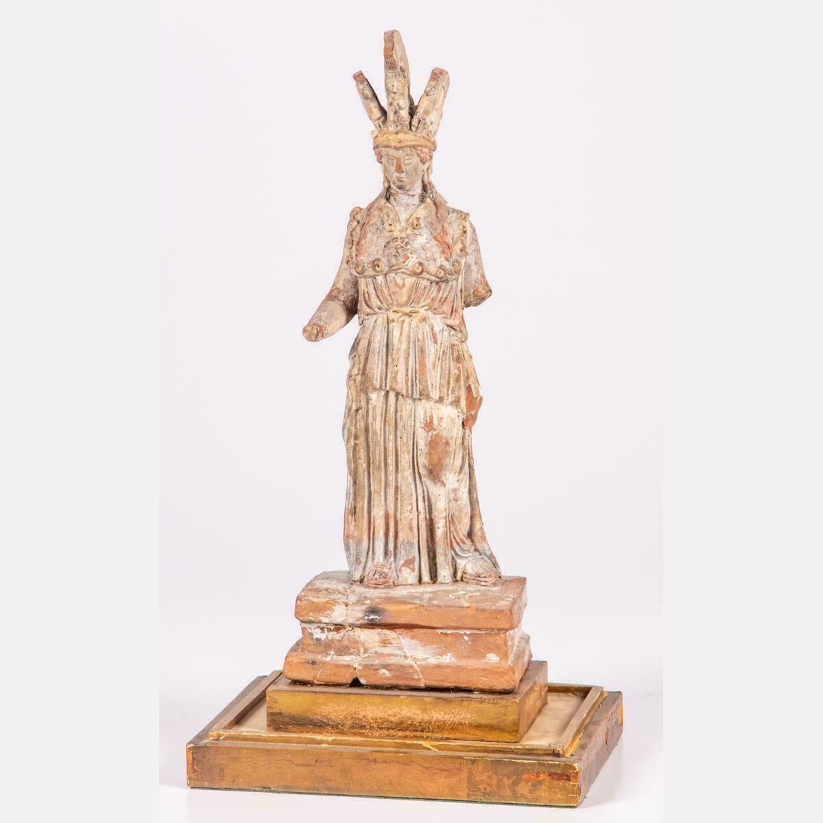 GREEK ANTIQUITY ATHENA/MINERVA ANTIQUE SCULPTURE DISPLAY SCARCE TERRACOTTA