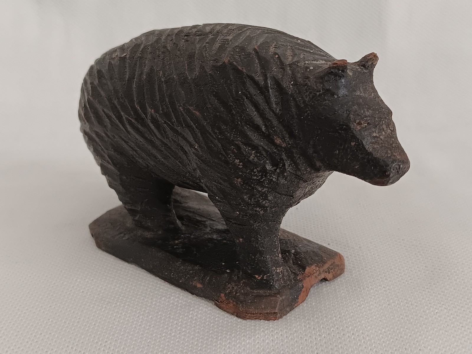 Vintage Hand Carved Wooden Black Bear Figurine on Display Stand
