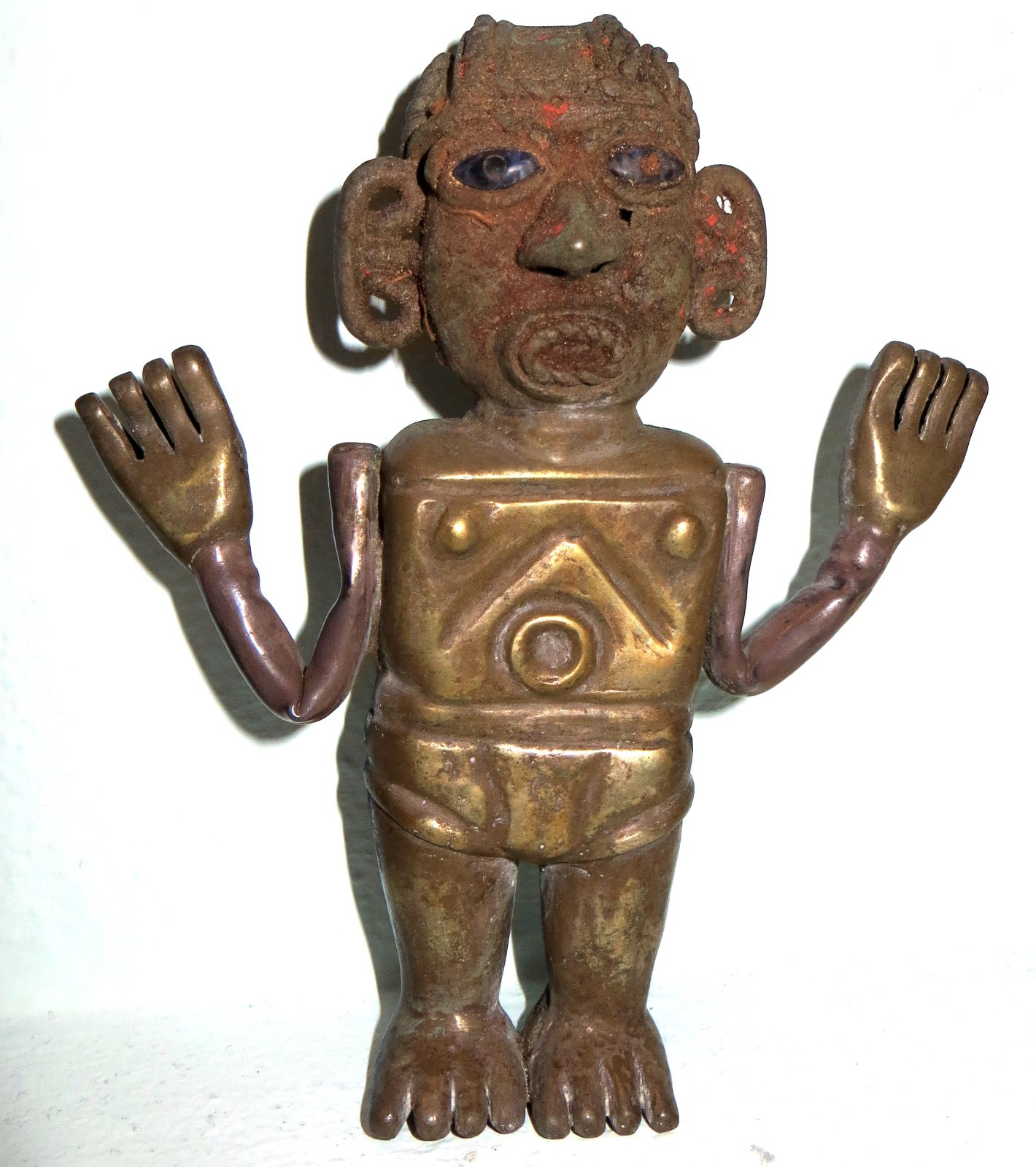PERU: MOCHE: 100-800 AD, silver alloy Praying Shaman with LAPIS eyes RARE