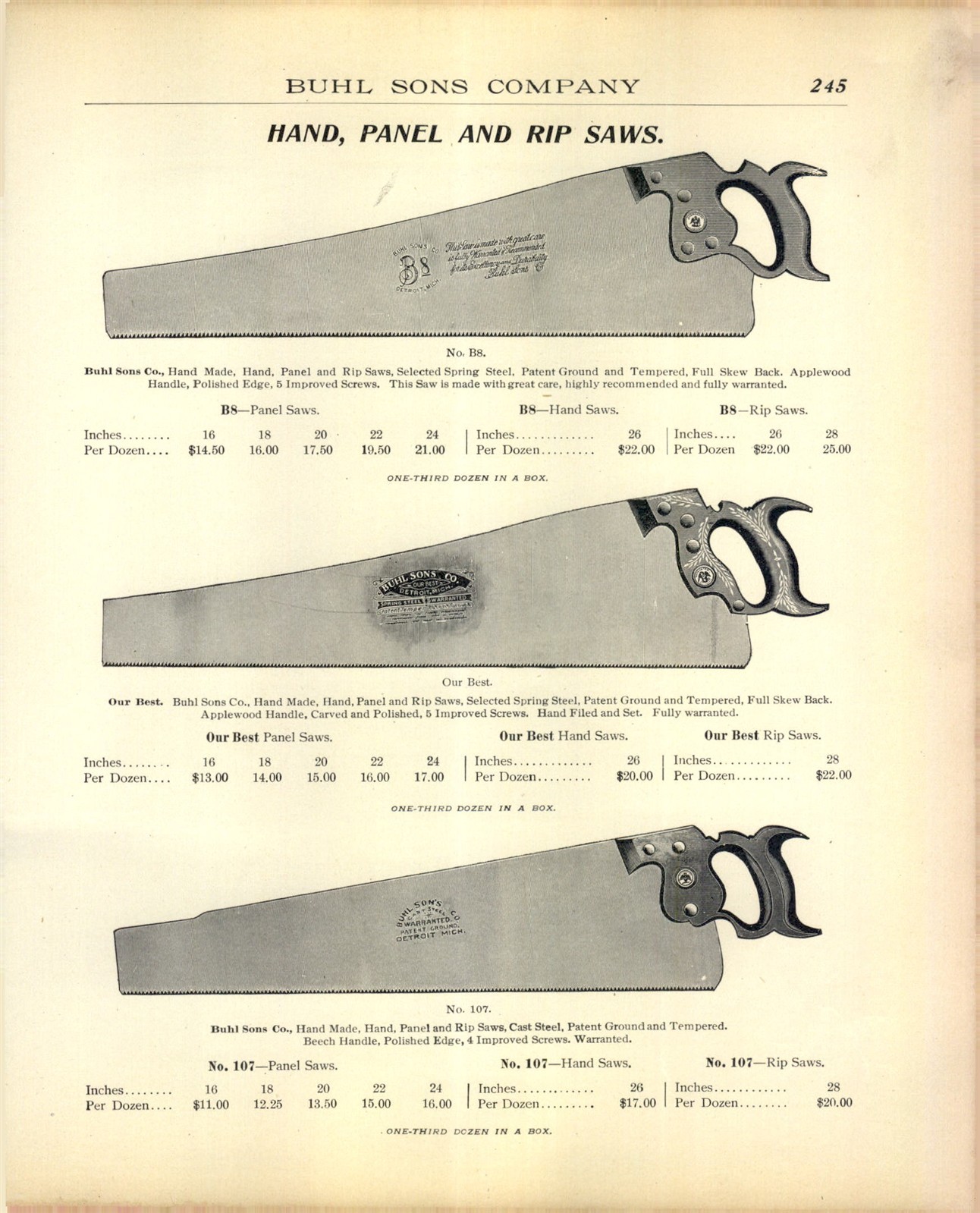 1903 PAPER AD 4 PG Henry Disston Phoenix Blue Atkins reliable hand panel rip saw
