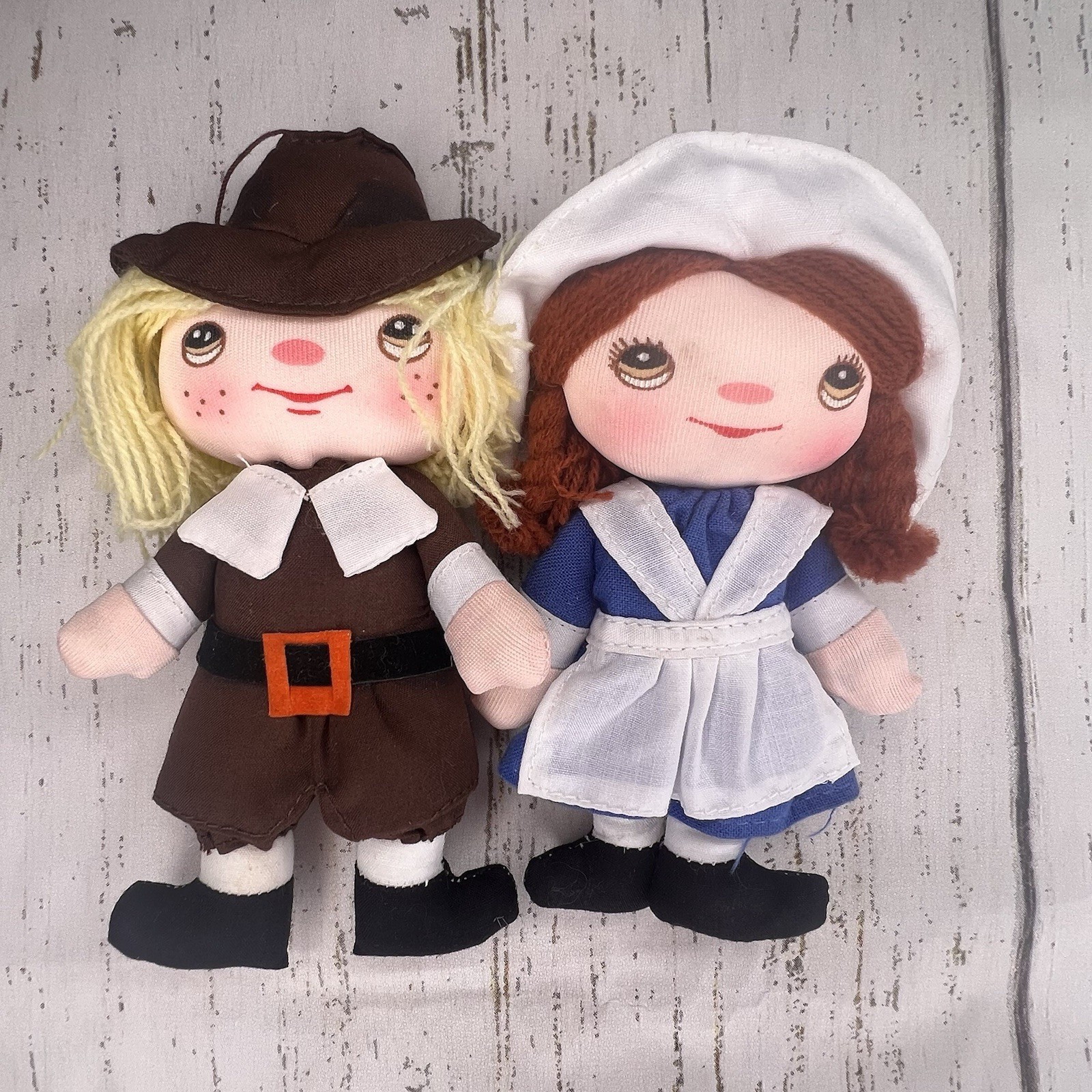 Vtg Russ Berrie Thanksgiving Pilgrim Boy Girl Doll Decoration Ornament Fabric