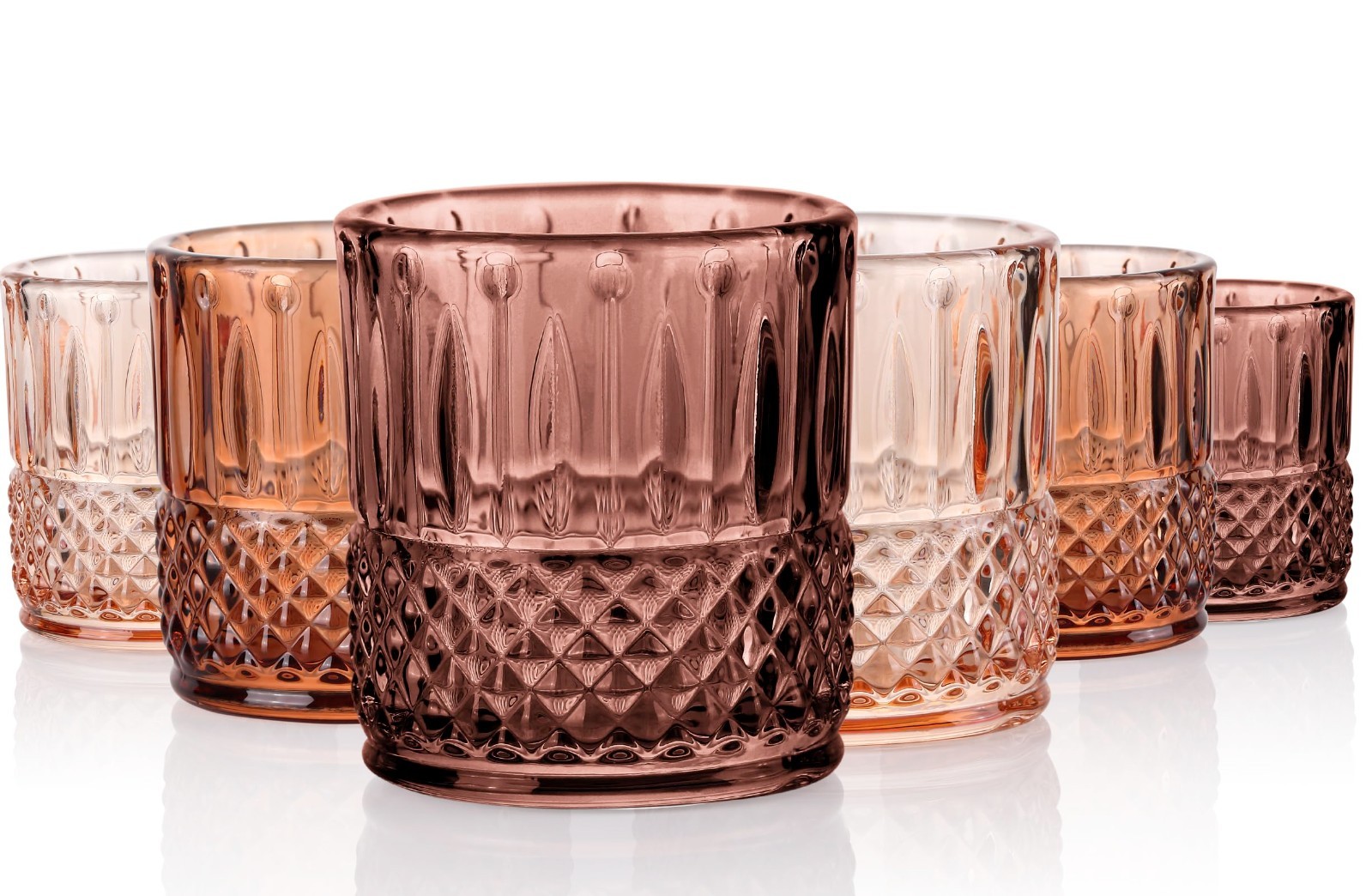 Set of 6 Mini Amber Shot Glasses - 1.5oz Vintage Ribbed Glassware for Tequila, W