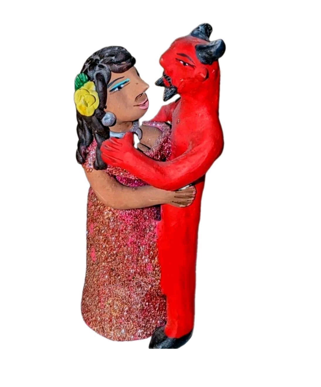 Josefina Aguilar Pottery Sculpture Dance of the Devils Mexico Figure Signed Vtg