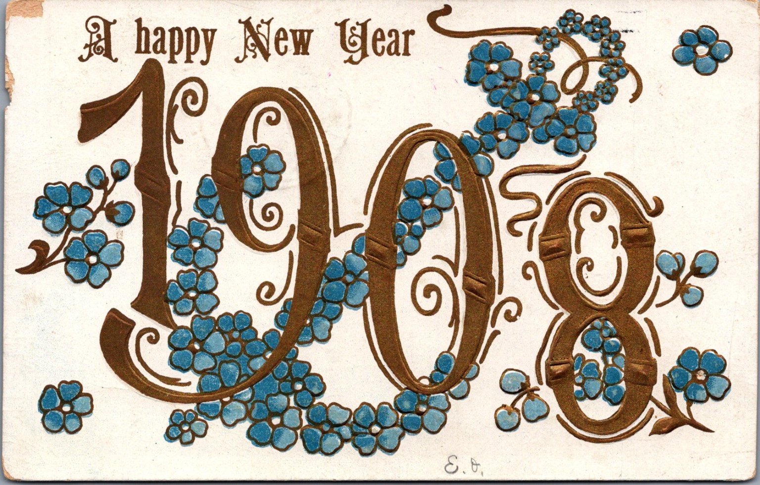 1908 New Year Forget-Me-Nots Embossed Postcard - Sent 1907 Mercersburg PA