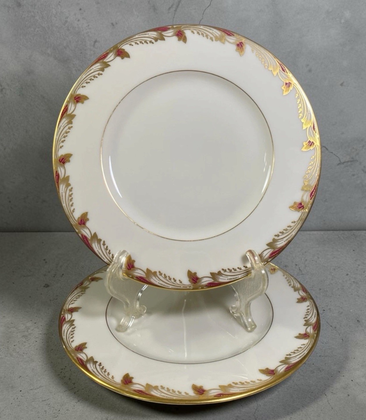 Lenox Essex Maroon O-351-R Salad Plates 8 3/8” Set of 2 Vintage Gold Trim