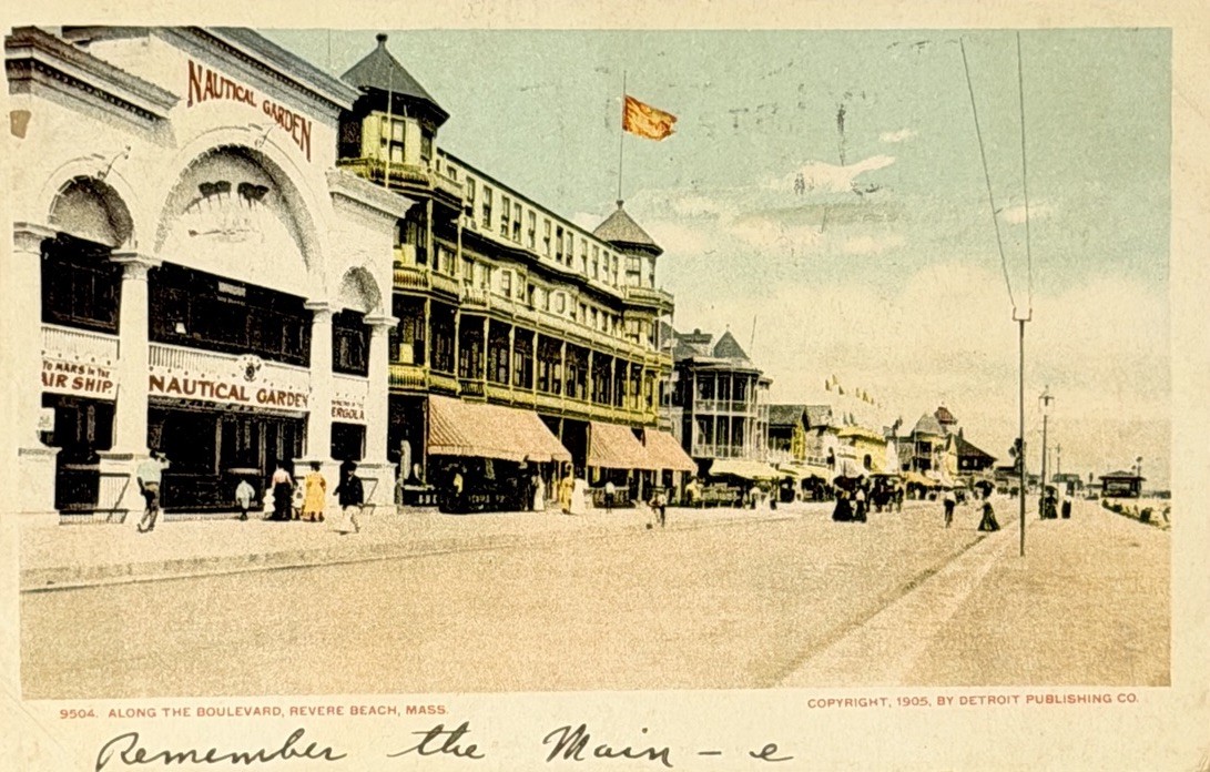 Revere Beach MA Postcard Along the Boulevard Nautical Garden 1908 Air Ship