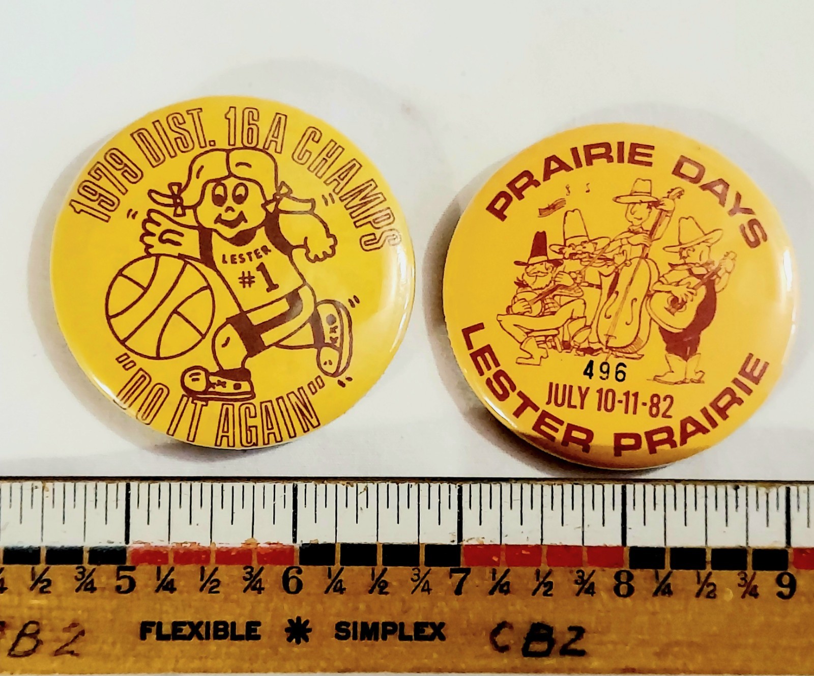 Vintage LESTER PRAIRIE MINNESOTA Pinback Button Lot of 2 