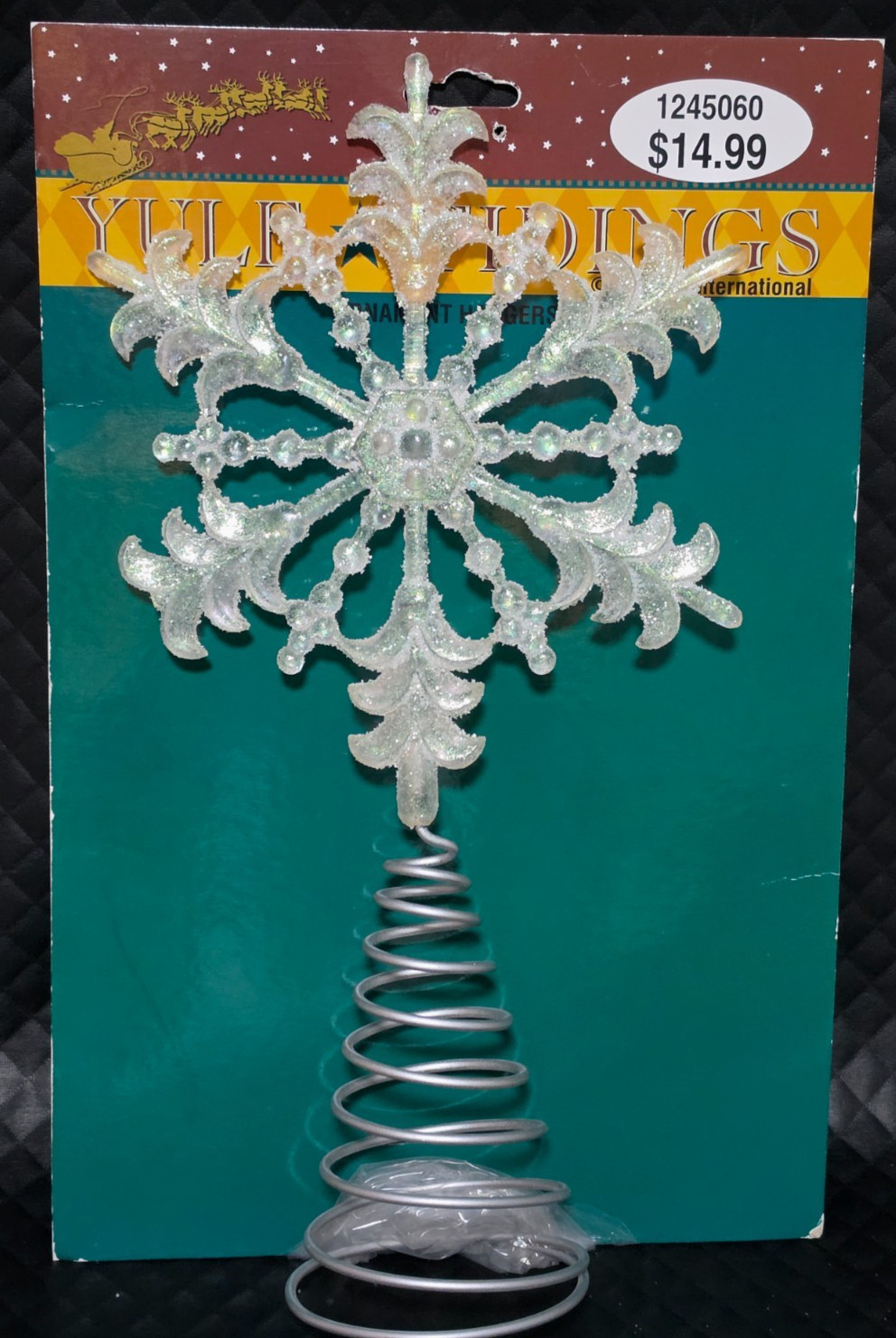 VTG Gerson Yule Tidings Snowflake Xmas Tree Topper Iridescent Glitter NOS 13x7\