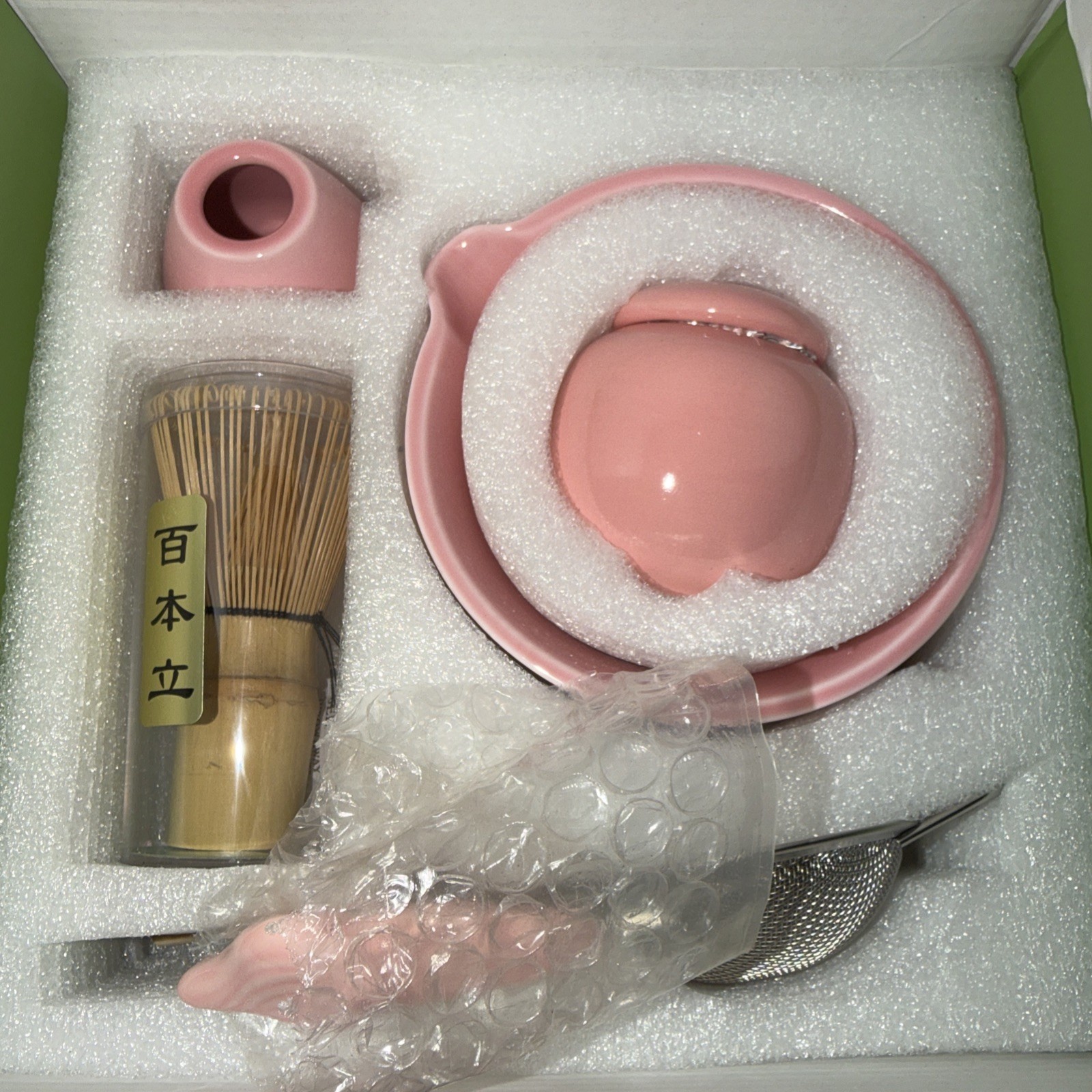Matcha Whisk Set Gift Box - Matcha Set w Spoon Bowl, 6 piece waffle pink ceramic