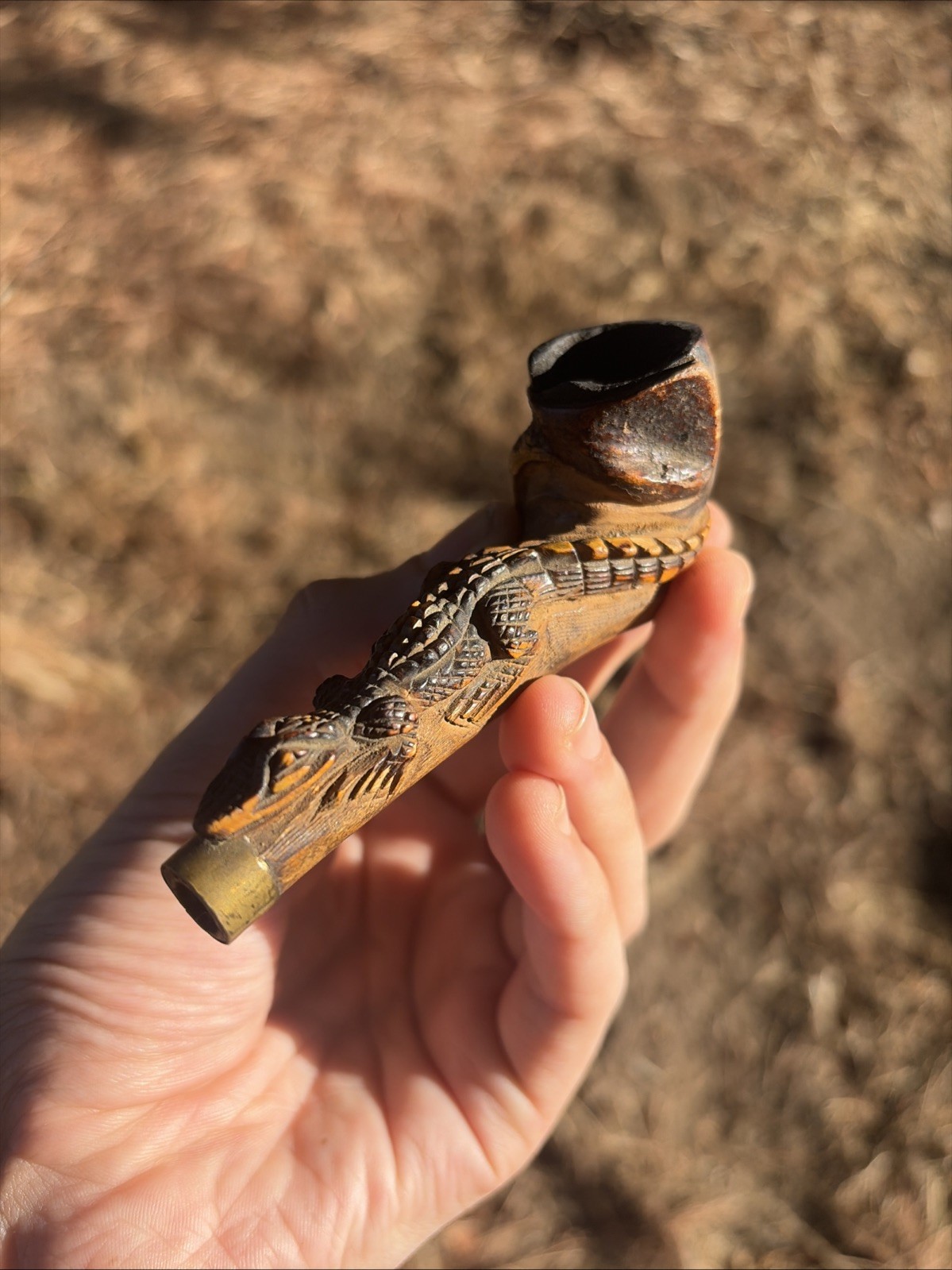 Antique 1890-1900s Florida Estate Hand Carved Folk Art Alligator Tobacco Pipe