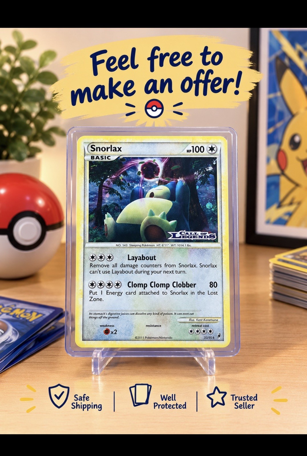 Snorlax Call of Legends 33/95 ENG - Pokemon Prerelease Promo Card - EXC/NM