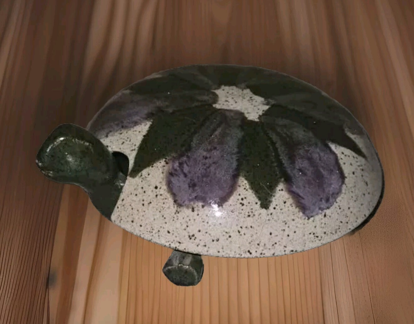 Sandstone Pottery Glazed Painted Turtle Covered Trinket Box Dish