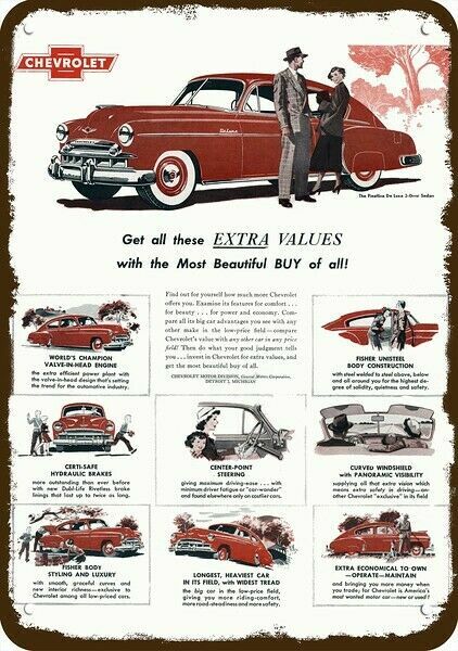1949 CHEVROLET CHEVY FLEETLINE DELUXE Car Vnt-Look DECORATIVE REPLICA METAL SIGN