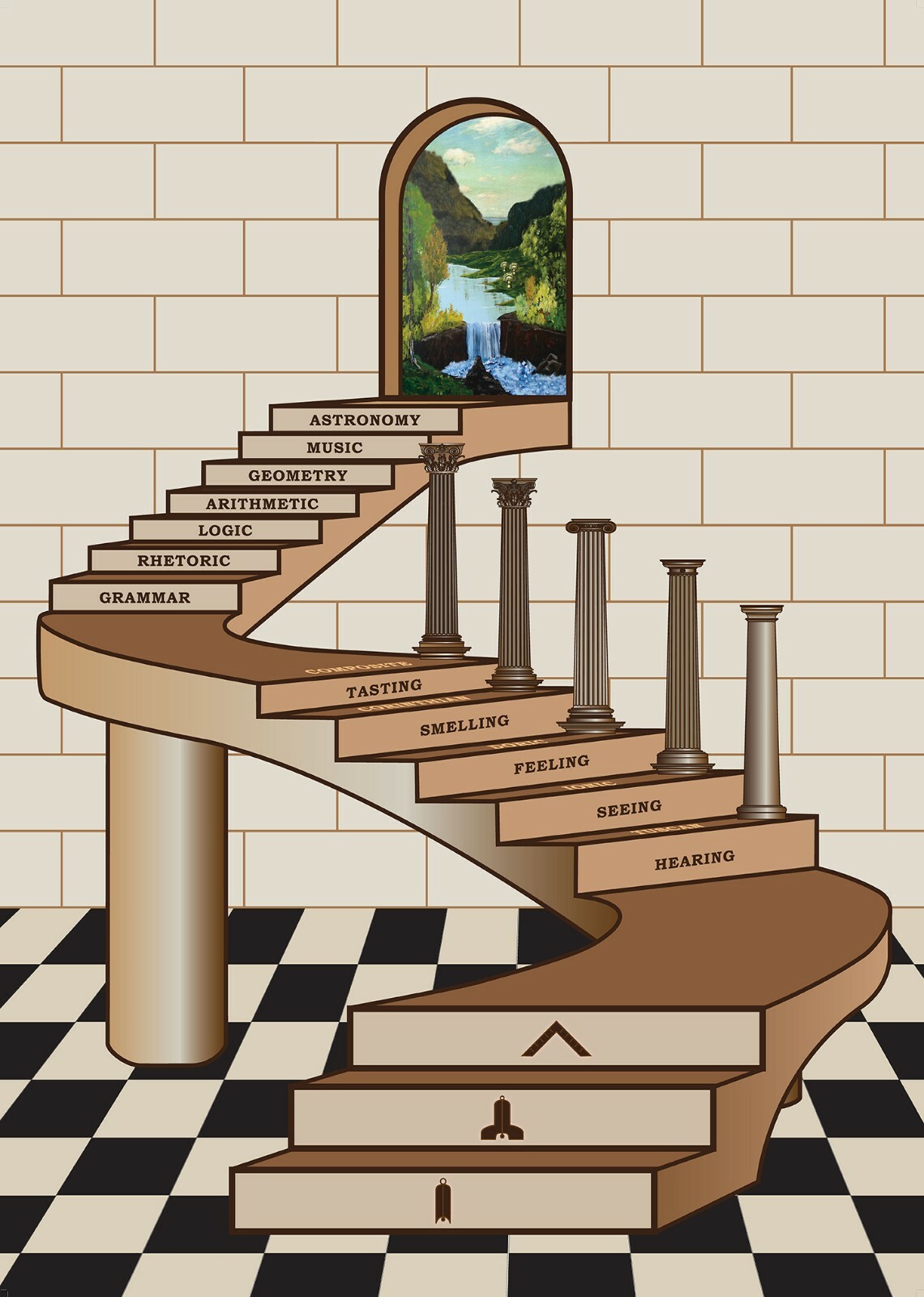 FELLOWCRAFT MASON- 2ND DEGREE - STAIRCASE TRACING BOARD / LECTURE PROP FELLOWCRAFT MASON- 2ND DEGREE - STAIRCASE TRACING BOARD / LECTURE PROP
