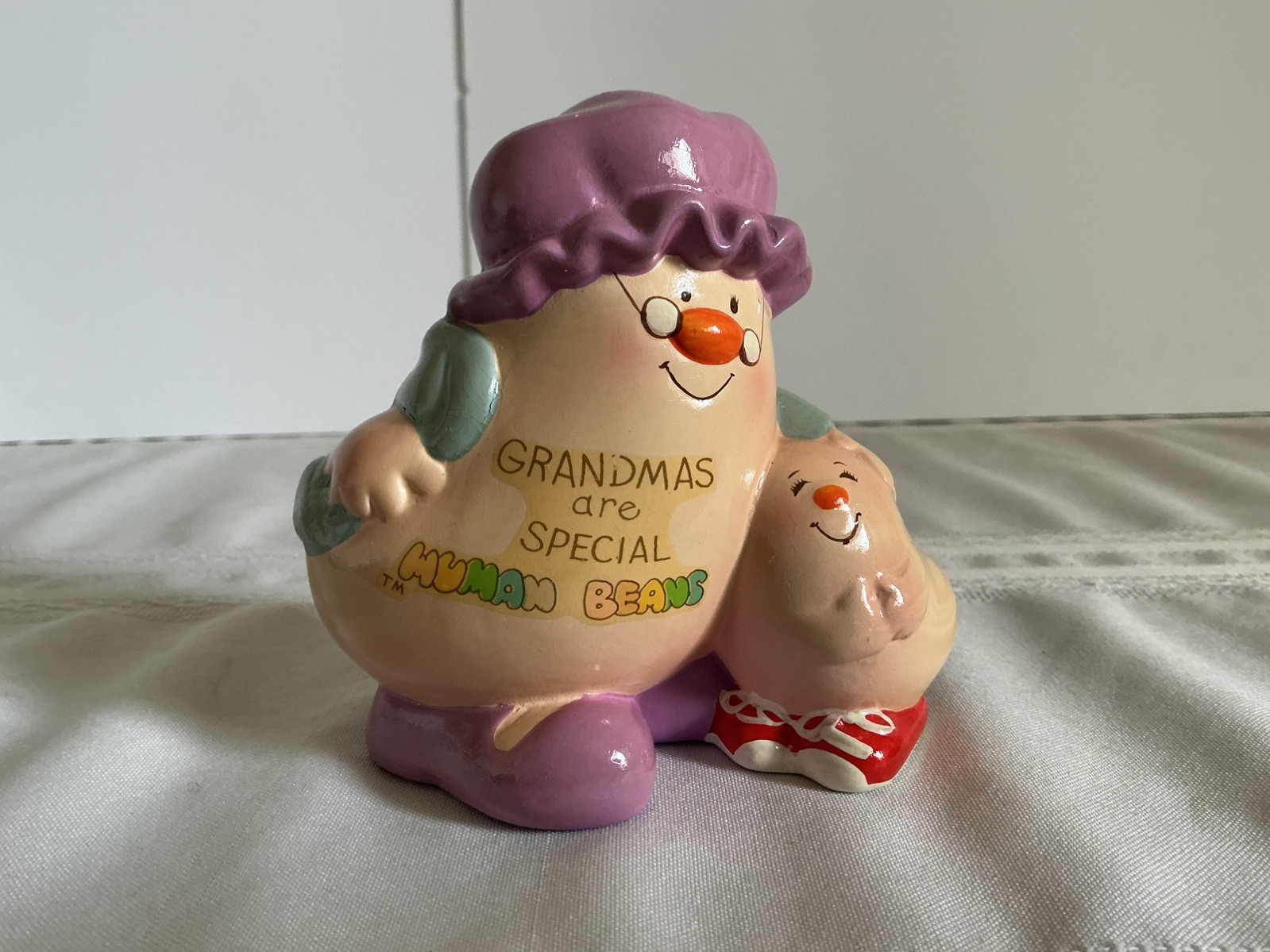 Vintage Enesco Human Bean Grandma Grandchild Figurine 1981 Stickers Import Vintage Enesco Human Bean Grandma Grandchild Figurine 1981 Stickers Import
