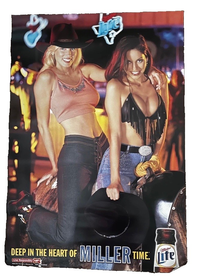 Vintage Rare 2002 Miller Lite 2 Sexy Western Cowgirls Advertising Beer Poster