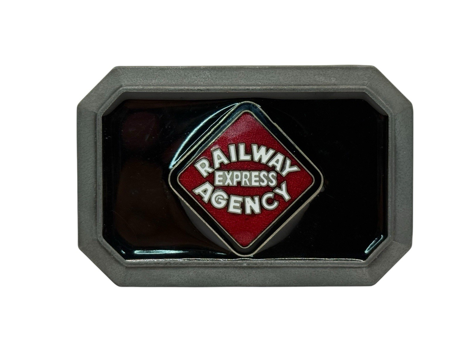 Vintage Railway Express Agency Railroad Enamel And Pewter Belt Buckle HMC