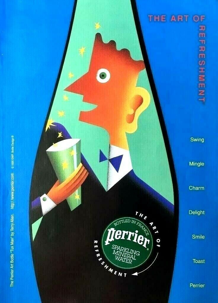1995 PERRIER Sparkling Water Bottle Art \