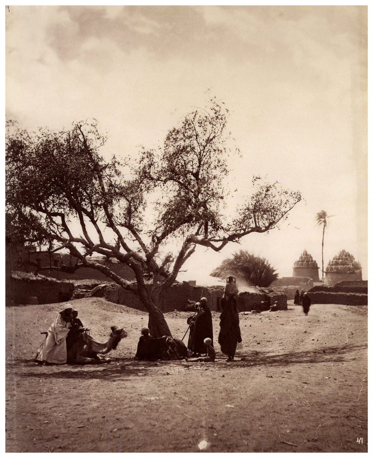 Béchard Palestine, Group in front of a Village Entrance vintage albumen print