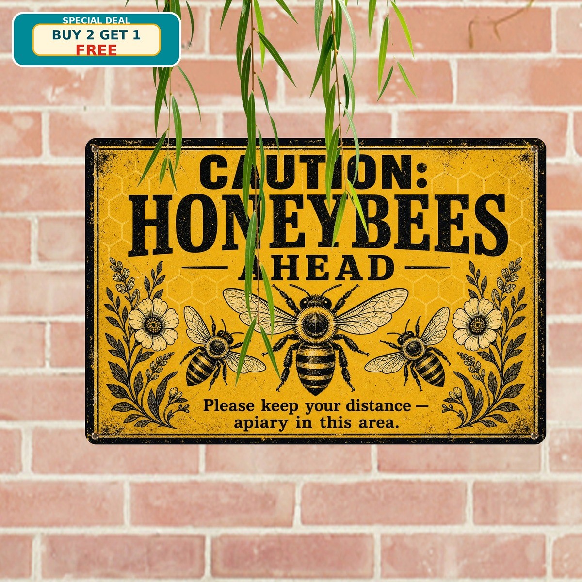 Honey Bee Hive Caution Honeybees Beekeeper Farm Retro Metal Tin Sign