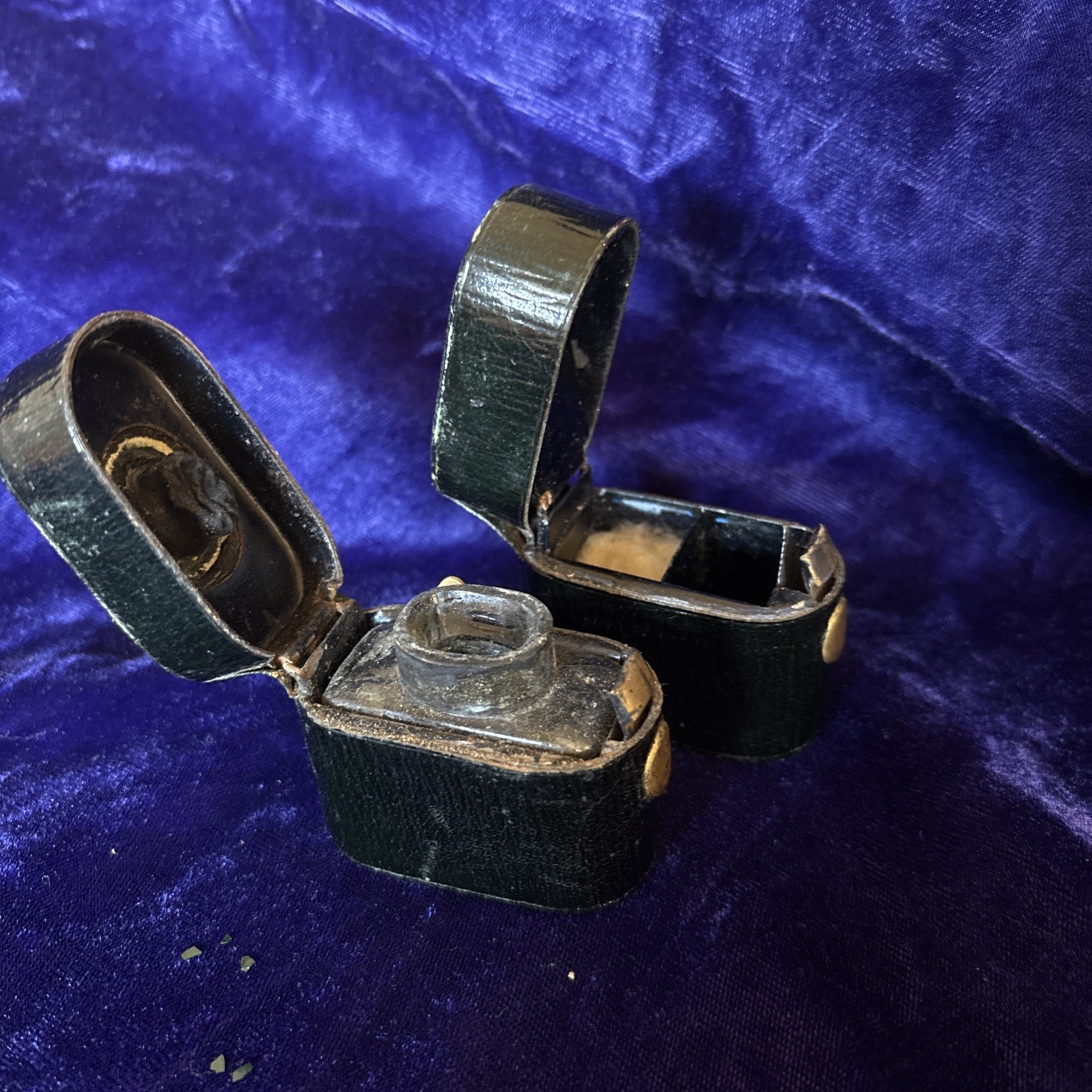 Antique Travel Ink Well & Match Safe-UK-19th-20th Century-Leather Clad black