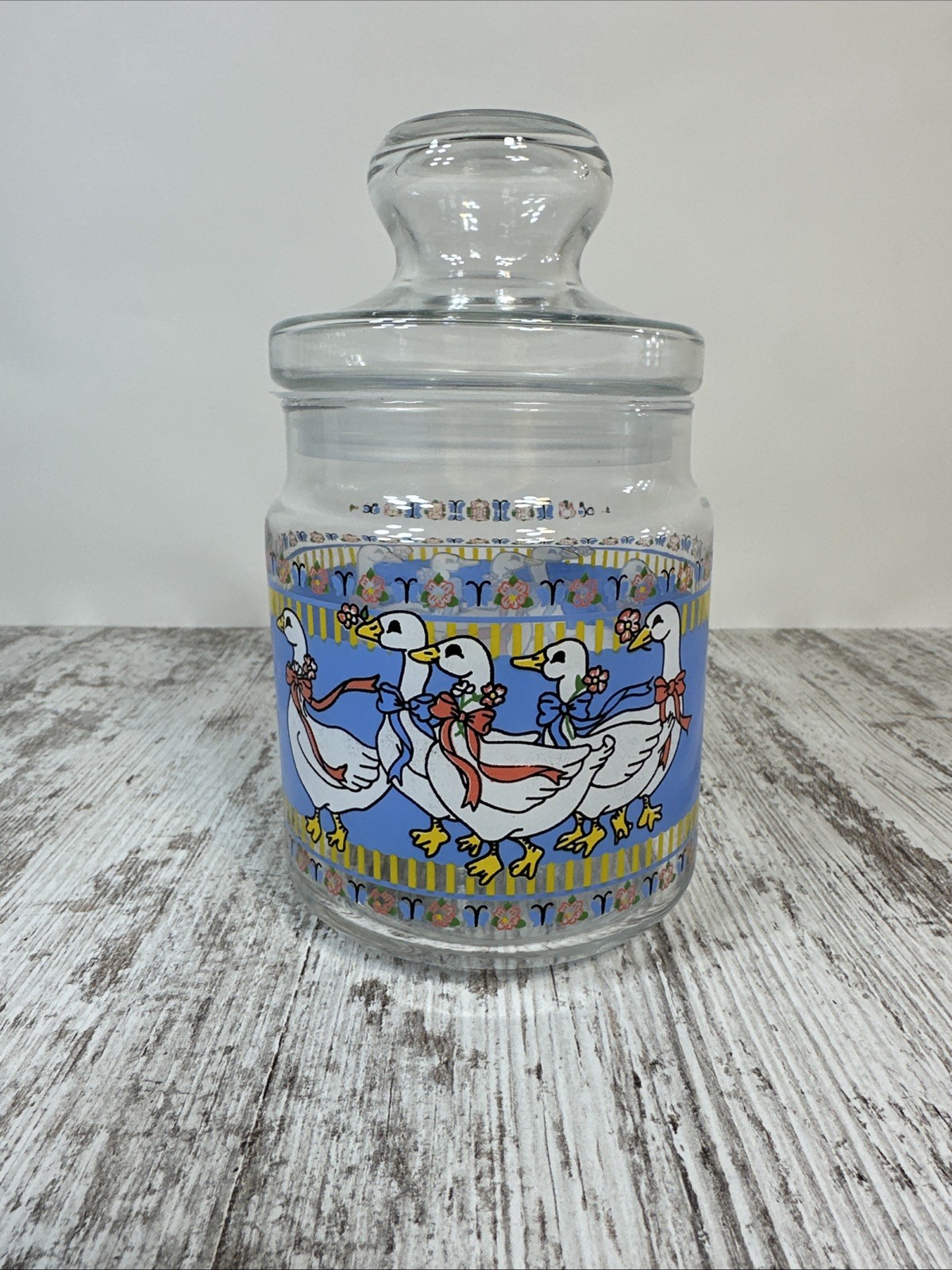 Vintage KIG Indonesia Country Geese Jar w Lid Cottagecore Grandmacore Candy Jar