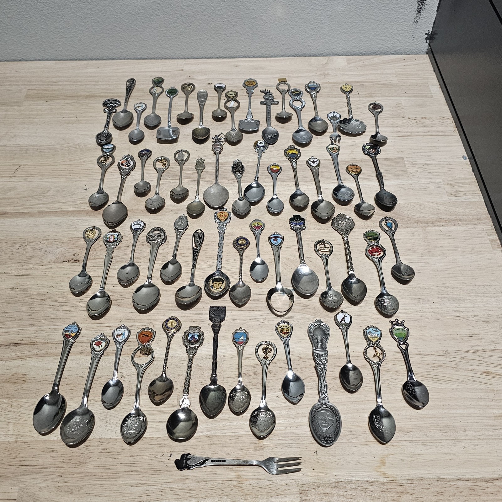 HUGE Lot of 62 Vintage Souvenir Spoons, Includes Sterling Silver 925 And Pewter