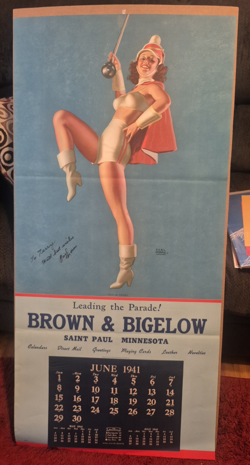 Vintage Giant Size Earl Moran Pinup Calendar From 1941 Signed By Earl Moran Rare