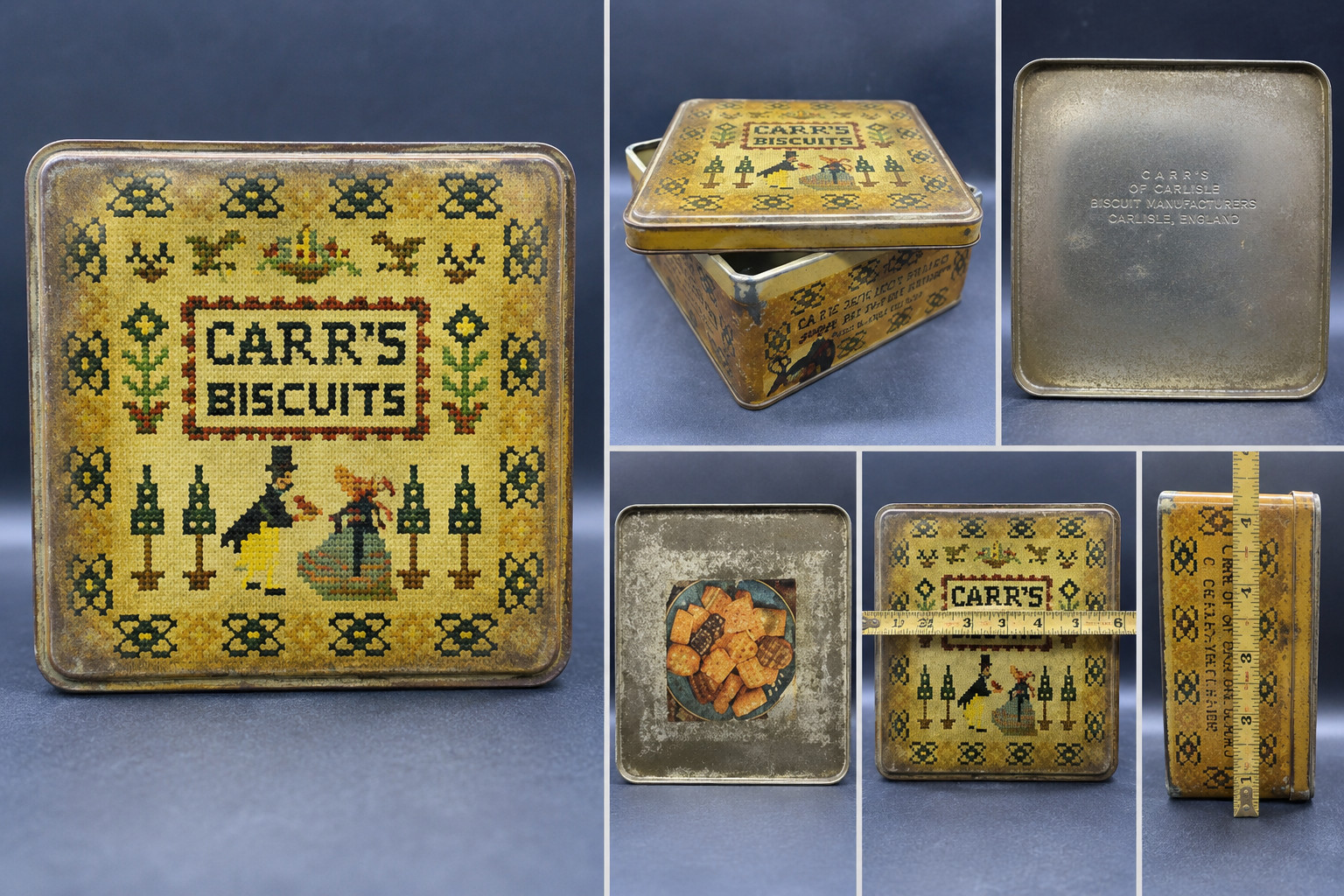 Vintage Carr's of Carlisle Biscuit Tin Needlework Motif
