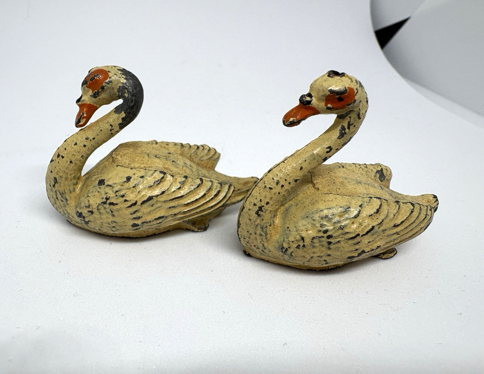 Vintage Pair Miniature Lead White Swans England