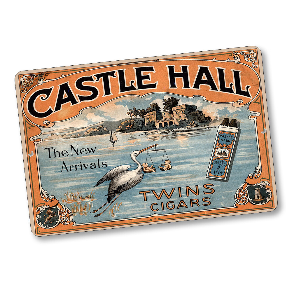 Castle Hall Twin New Arrivals Cigars Vintage Sign Design 8x12 In. Aluminum Sign Castle Hall Twin New Arrivals Cigars Vintage Sign Design 8x12 In. Aluminum Sign