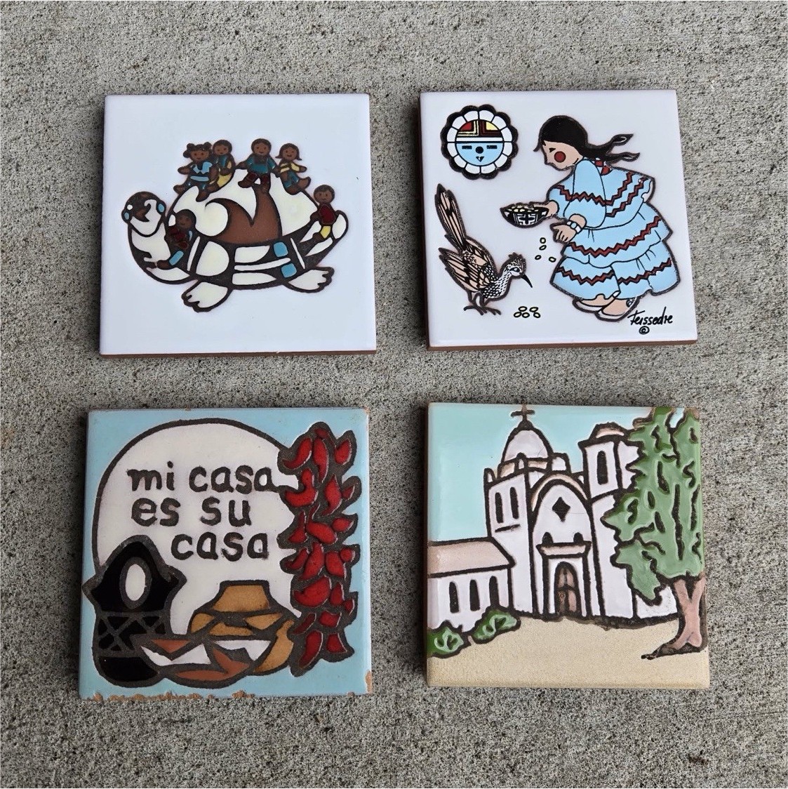 Vintage Southwest Ceramic Tile Coaster Trivet Set 4 Cleo Teissedre Mag Mor 