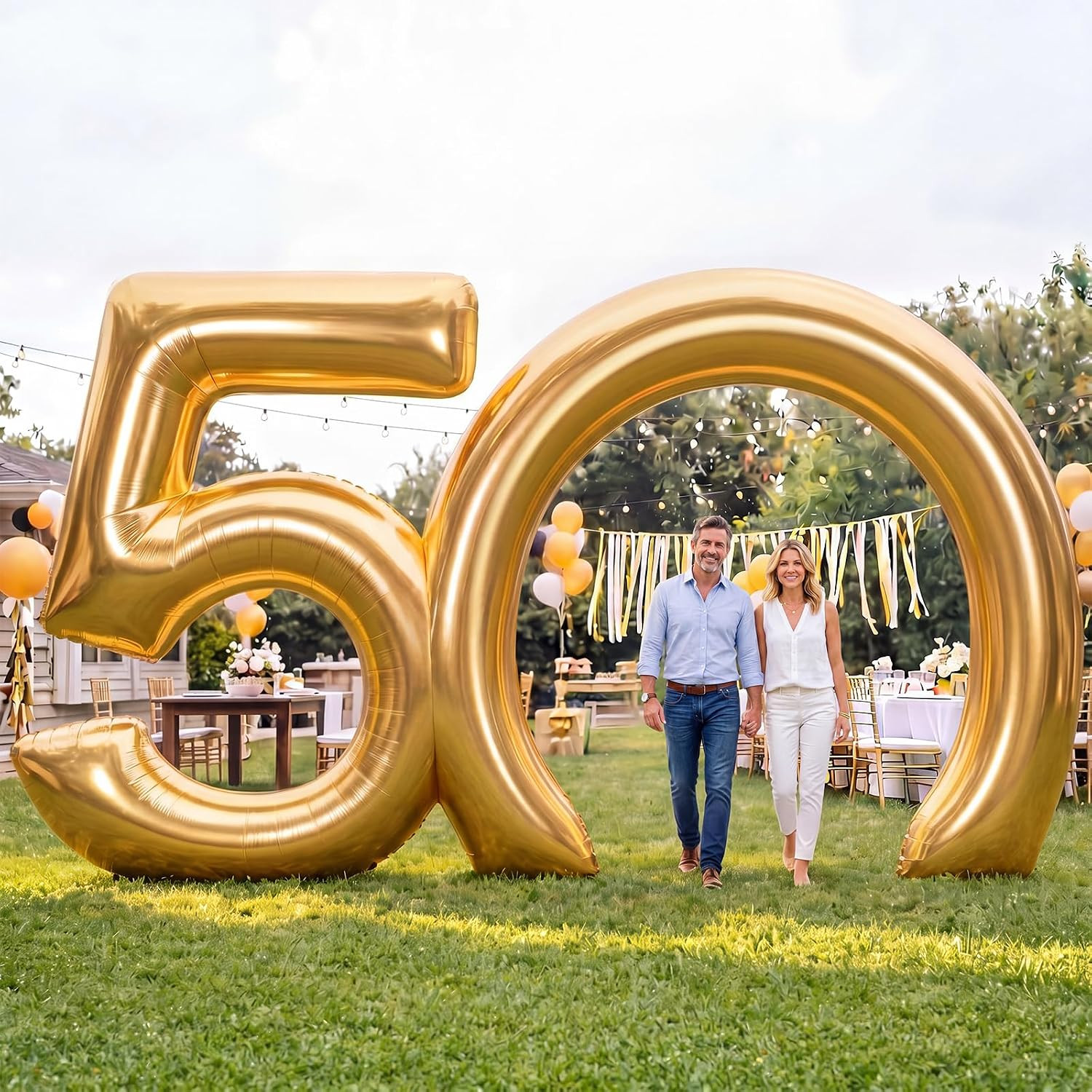 17 Ft Golden 50Th Anniversary Giant Inflatable Archway Decoration Built-In LED L