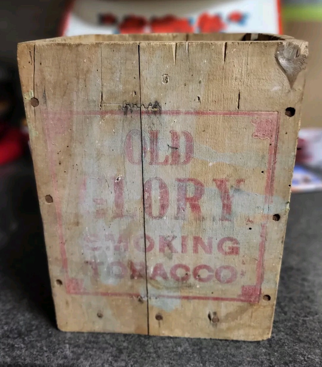 Rare 1921 Old Glory Dominion Tobacco Montreal Wood Shipping Crate Box 9
