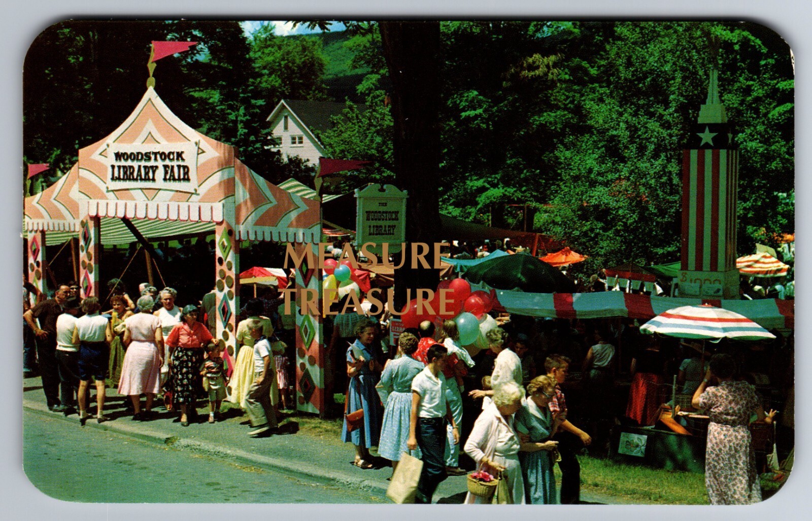 C.1955 WOODSTOCK, NY NEW YORK WOODSTOCK LIBRARY FAIR BOOKS BALLOONS Postcard P75