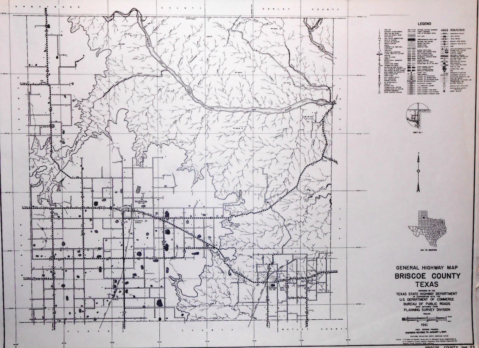 Old Original Briscoe County Texas Highway Dept Map 1961 Silverton Whiteley RT256