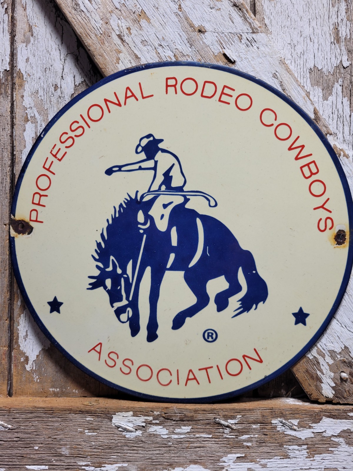 VINTAGE RODEO ASSOCIATION PORCELAIN SIGN RARE OLD WESTERN COWBOY WRANGLER RANCH