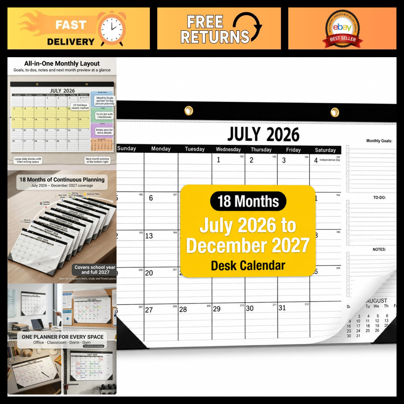 2026-2027 Desk Calendar - July 2026 to Dec 2027, Large 17x12 2026-2027 Desk Calendar - July 2026 to Dec 2027, Large 17x12