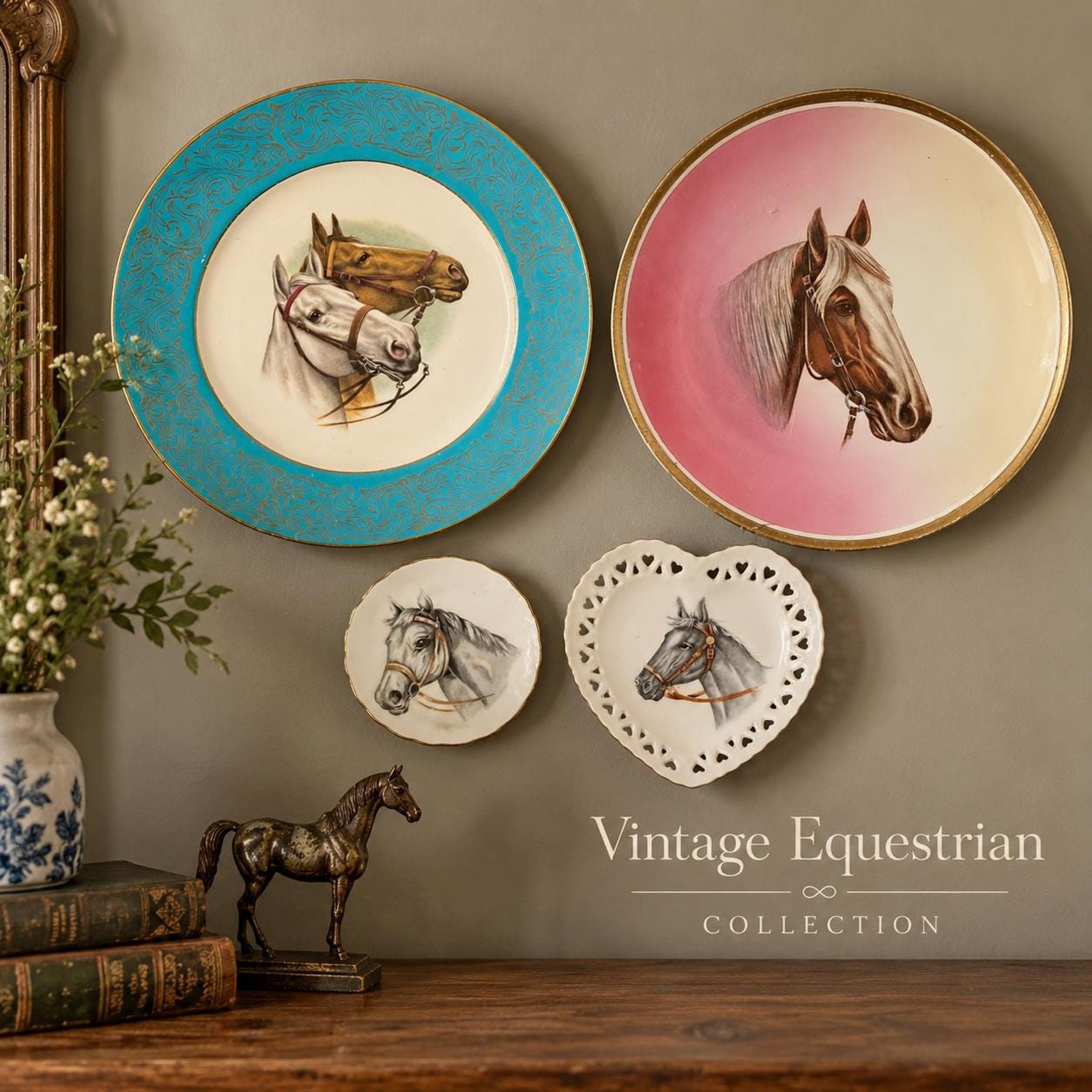 Vintage Equestrian Horse Plate Wall Collection 1920s 1950s 3 to 10.5 in.