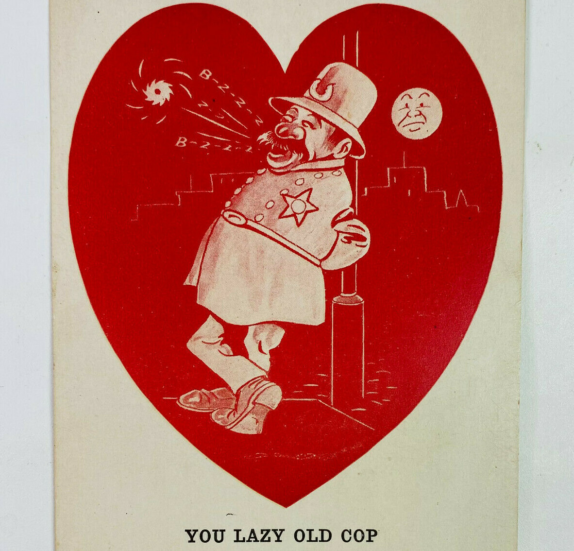 You Lazy Old Cop Sleeping Heart Moon Policeman Police Postcard A2