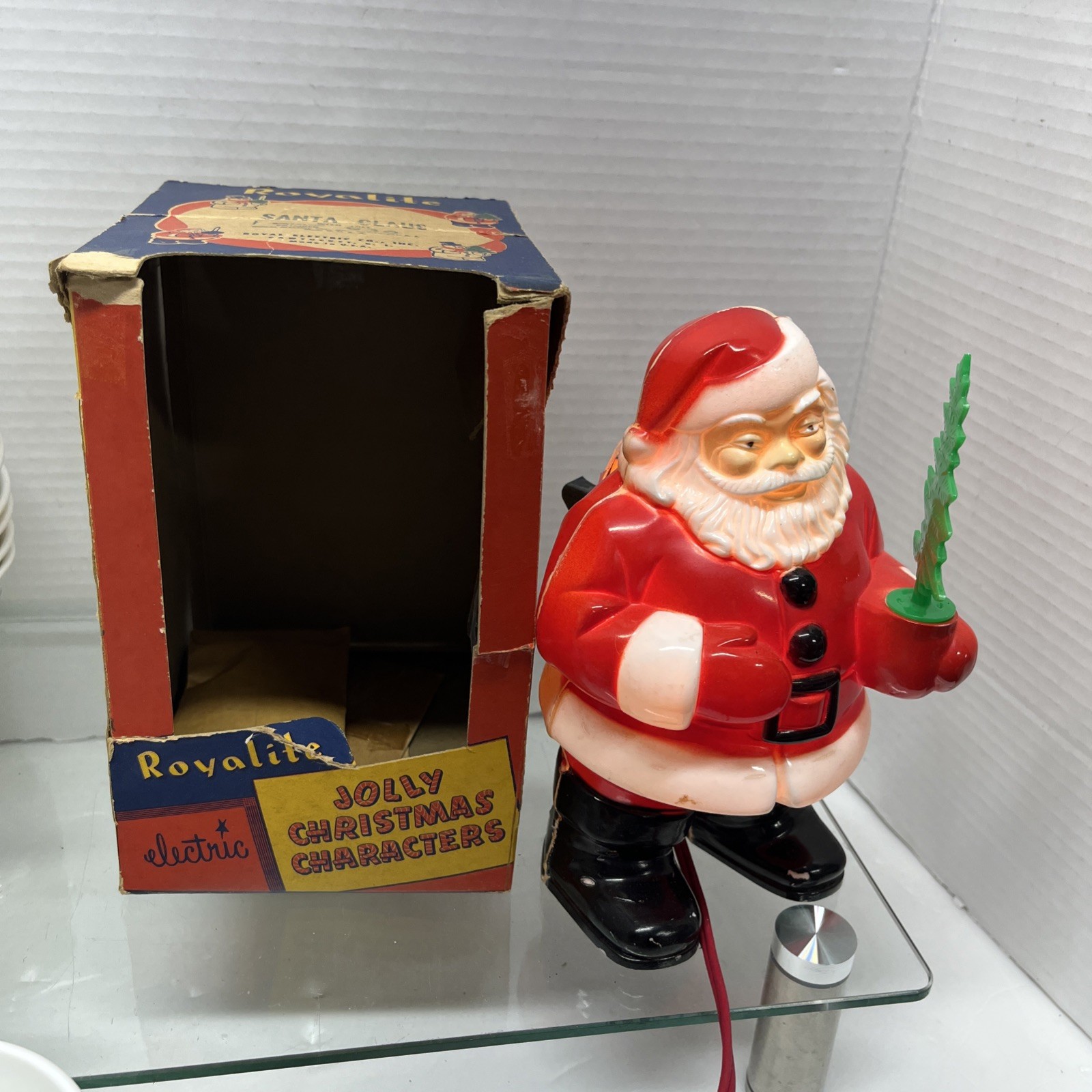 VINTAGE '50s ROYALITE LIGHTED PLASTIC SANTA CLAUS ORIGINAL BOX