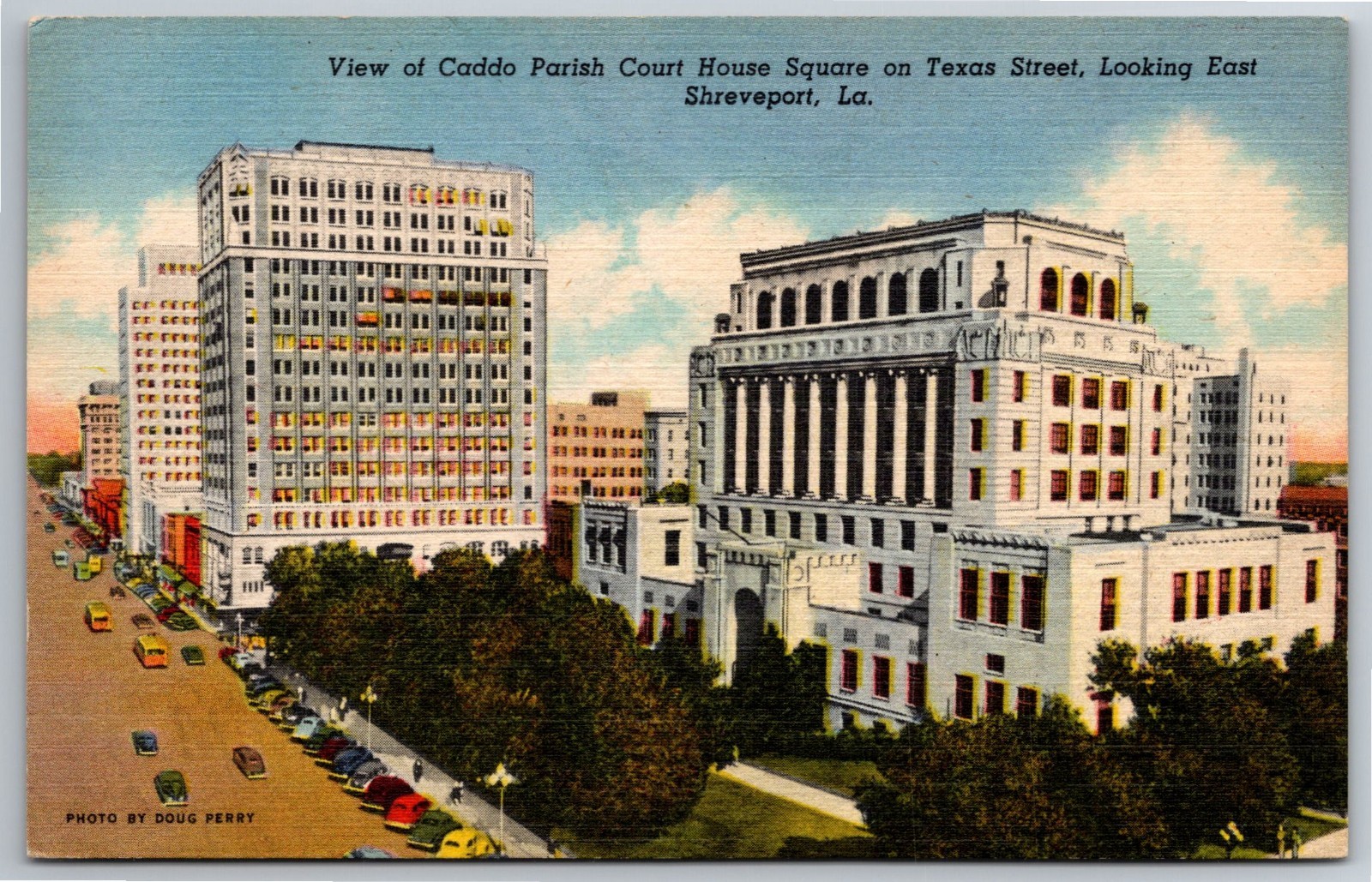 LA, Shreveport, Caddo Parish Court House Square, Aerial View, Vintage Postcard