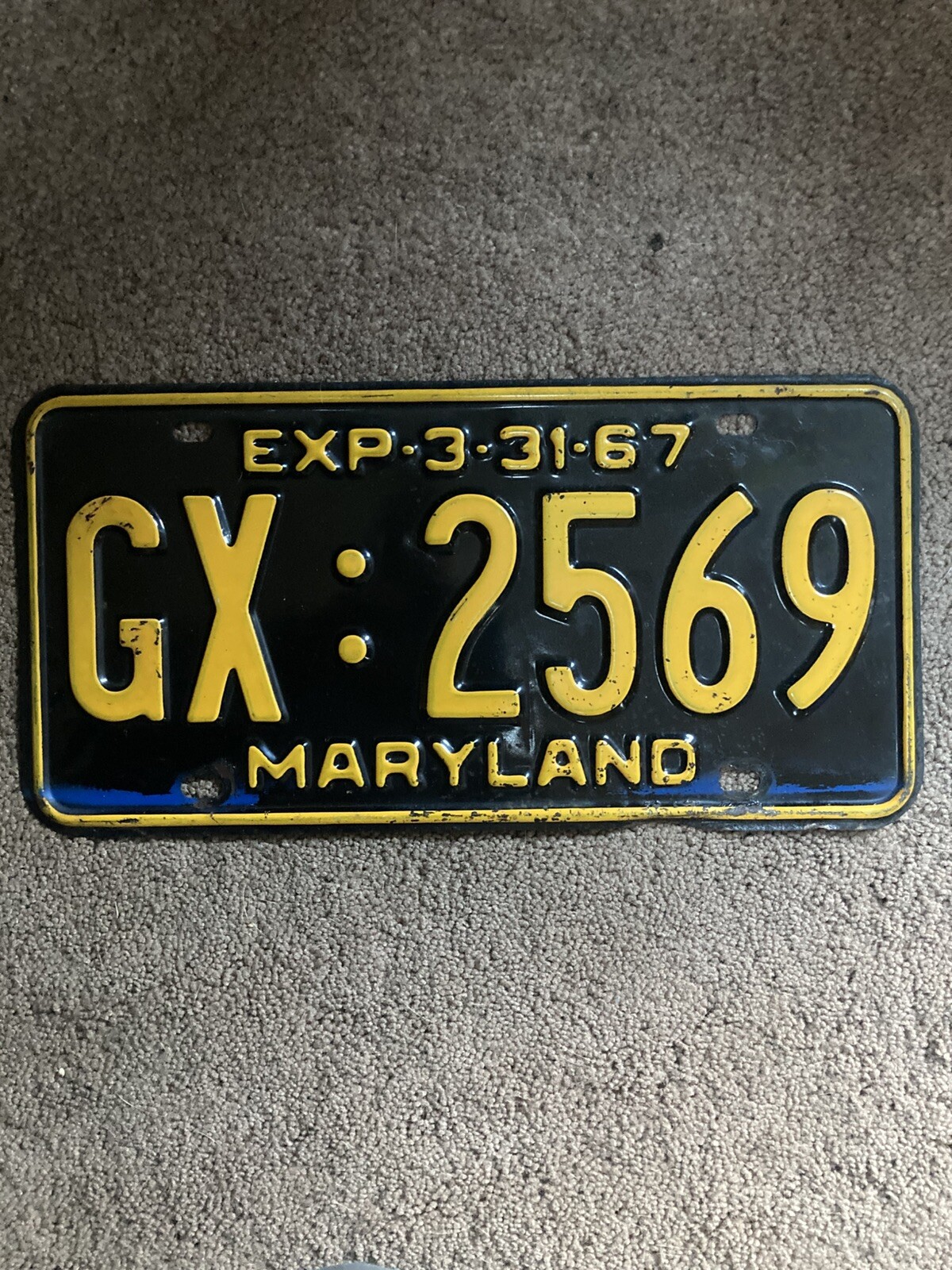 1967 Maryland  License Plate - GX 2569 -  Nice