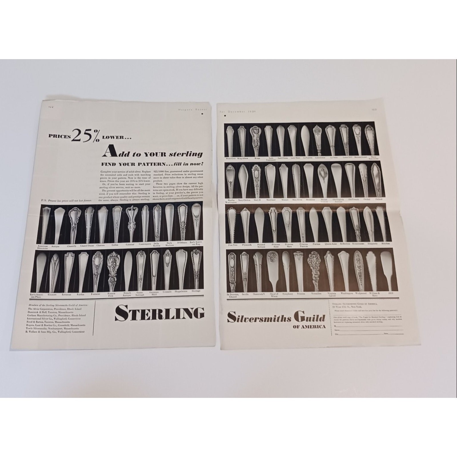 1931 Silversmiths Guild of America Sterling Silver Flatware Patterns Gorham