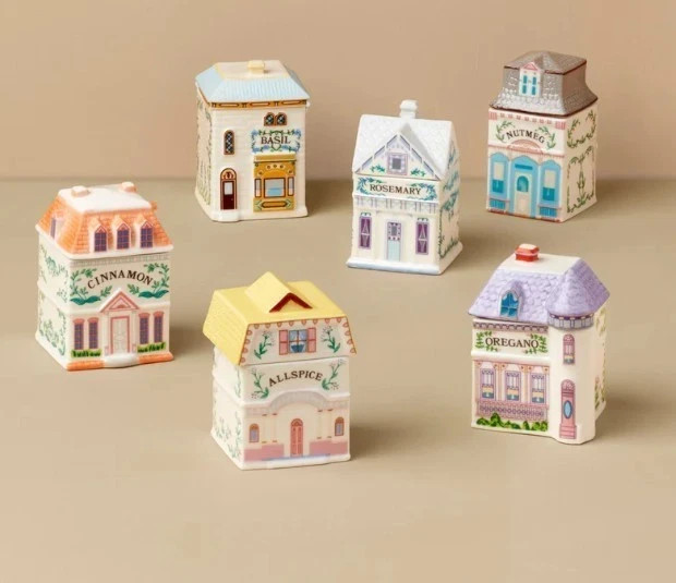 Lenox Spice Village Garden District 6 Piece Spice Jar Set Porcelain Official