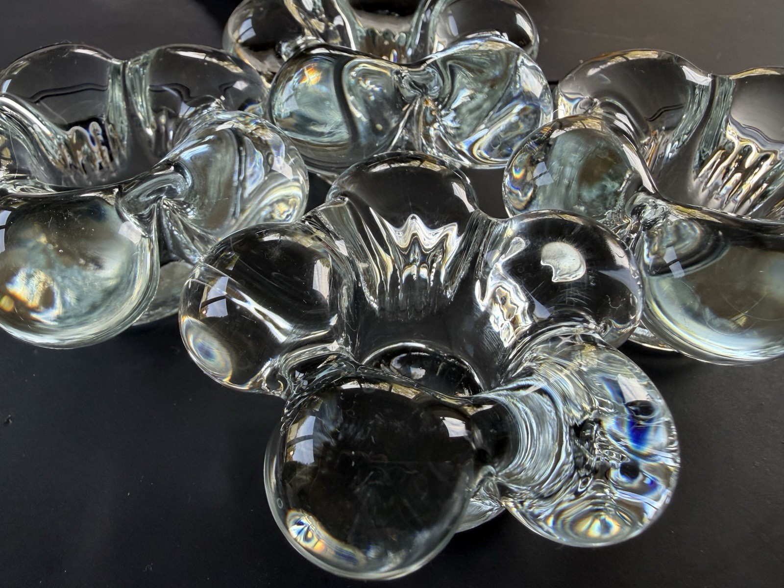 4-VTG PETITE HEAVY GLASS FLOWER PETAL CANDLE HOLDERS-2.5”W x 1.25” T-EXCELLENT