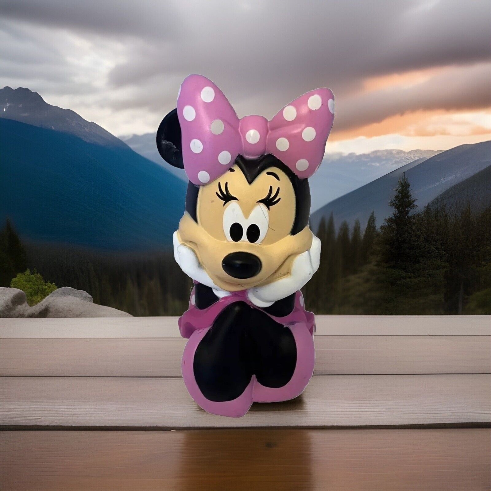 Disney Minnie Mouse Toy Figurine Plastic 4 Inch Pink Dress